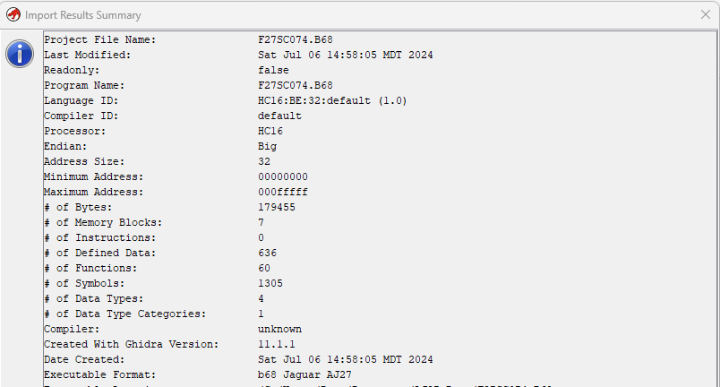 AJ27 file import summary snapshot